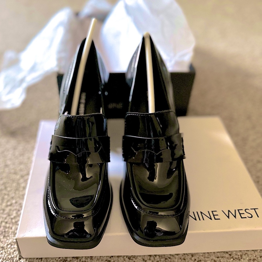 STUNNING #NineWest “Zest”, black patent heeled loafers! RARE sz 5! - NWT w/ BOX!
